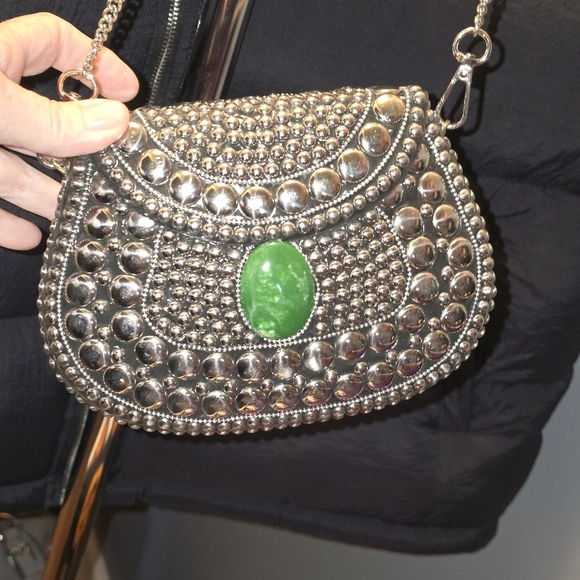 Ramla Studded Silver Women's Clutch - Picture 2 of 6